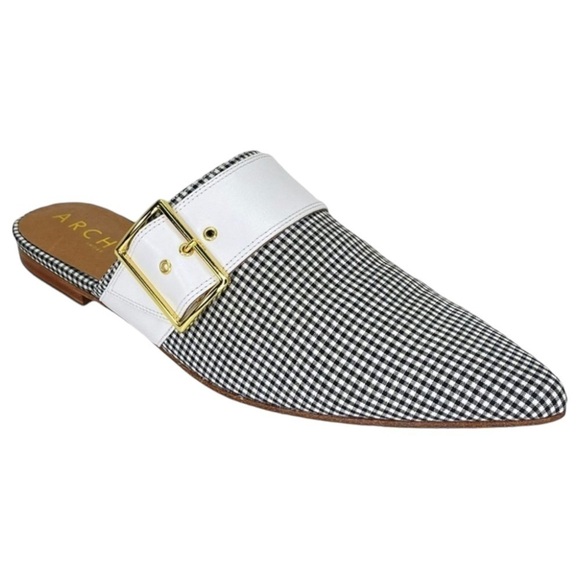Archive Shoes - Archive Bond Gingham Checkered Fabric Womens Flat Mules Size 8M